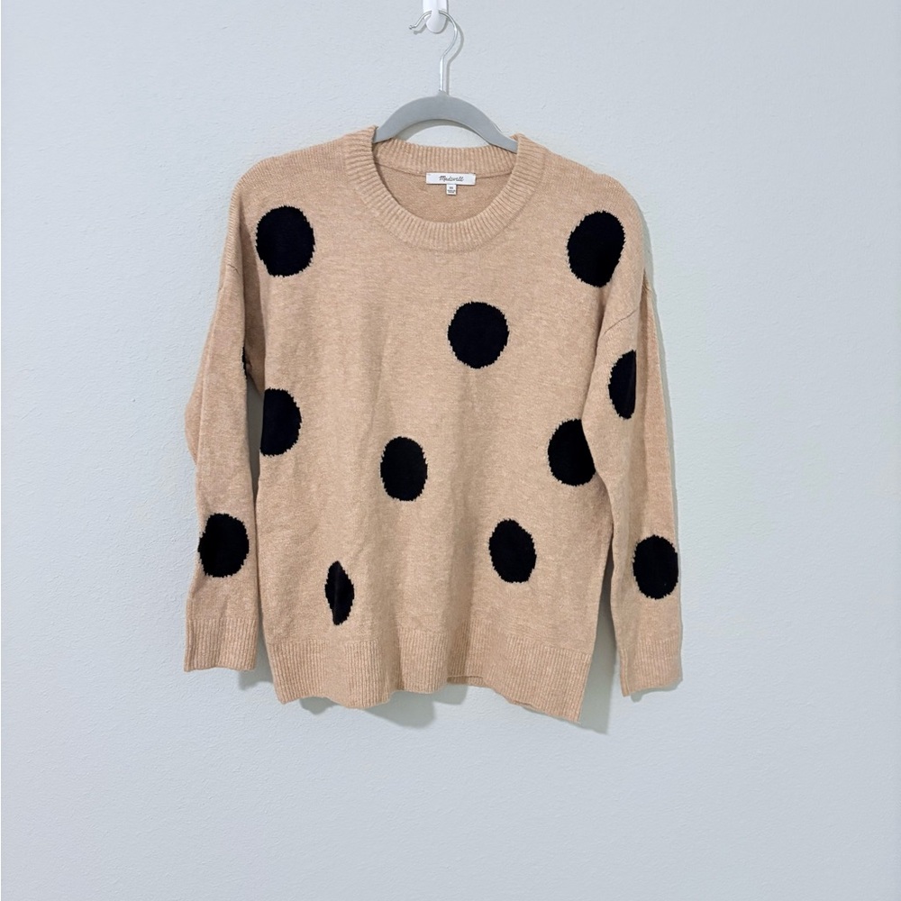 Madewell Tan Sweater with Black Polka Dots